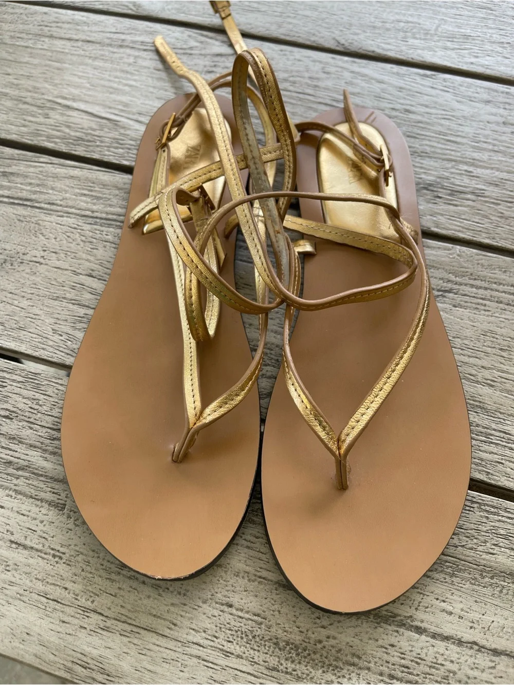 Zara Gold Leather Strappy Women's Sandals Size 10 US 40 EU - Picture 1 of 5